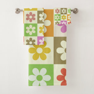Conjunto De Toalhas Flores de Retro Coloridas no Padrão do Quadro de C