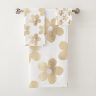 Conjunto De Toalhas Flores Douradas de margaridas brancas retrô