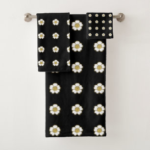 Conjunto De Toalhas Flores Douradas e brancas de borboleta pretas