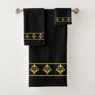 Conjunto De Toalhas Flores Douradas Elegantes e Modernas em Preto