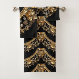 Conjunto de Toalhas Flores Douradas Ornamentadas