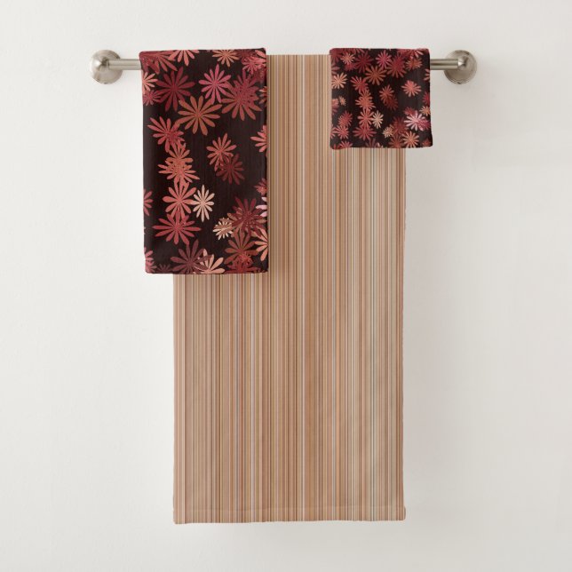 Conjunto De Toalhas Flores e faixas de pêssego (Insitu)