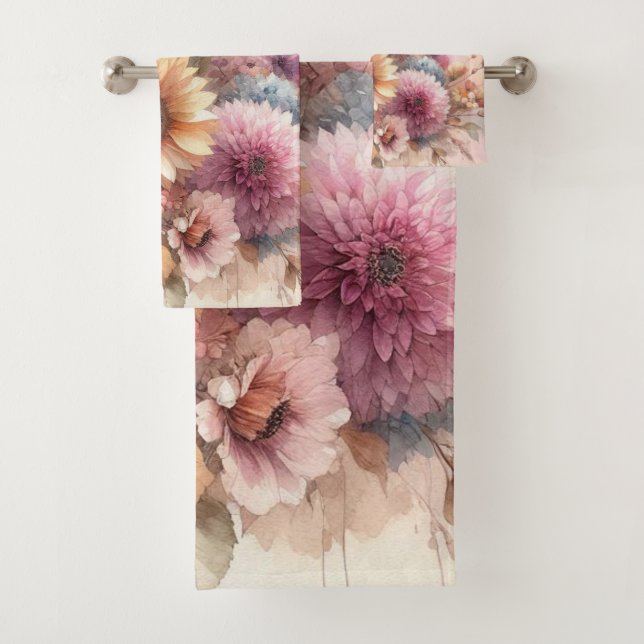 Conjunto De Toalhas Flores e girassóis, pastos de aquarela (Insitu)