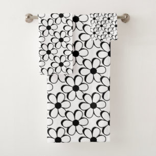 Conjunto De Toalhas Flores Elegantes em Preto e Branco sobre Branco