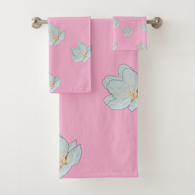 Conjunto De Toalhas Flores em Presente Rosa Claro  (Insitu)