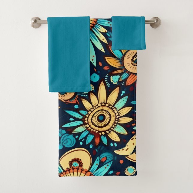 Conjunto De Toalhas Flores espinhosas, de cor azul (Insitu)