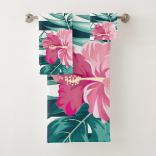 Conjunto De Toalhas Flores Exóticas Striped design de Verão