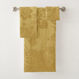 Conjunto De Toalhas Flores Florais Elegante do Ouro Dourado Honeycomb