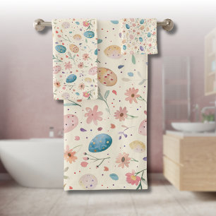Conjunto De Toalhas Flores Folhas Ovos de Páscoa em Aquarela Vintage