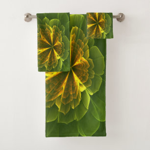 Conjunto De Toalhas Flores Fractais Amarelas Verdes Fantasy