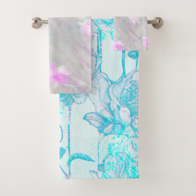 Conjunto De Toalhas Flores impressas ilustradas à mão Lavagem (Insitu)