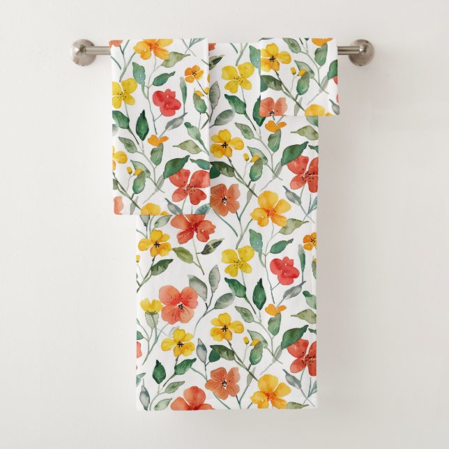 Conjunto De Toalhas Flores Laranja Amarelas (Insitu)