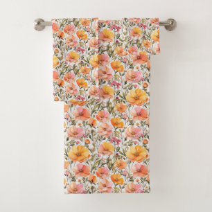 Conjunto De Toalhas Flores Laranja Amarelas Cor-de-rosa Flores Selvage
