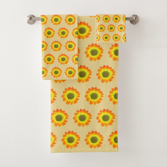 Conjunto De Toalhas Flores Laranja Elegantes sobre Bege Claro (Insitu)