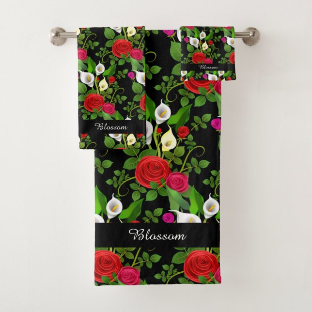 Conjunto De Toalhas Flores Modernas Elegantes e Roteiro em Preto (Insitu)