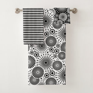 Conjunto De Toalhas Flores Modernas em Preto e Branco Estrela Harlequi
