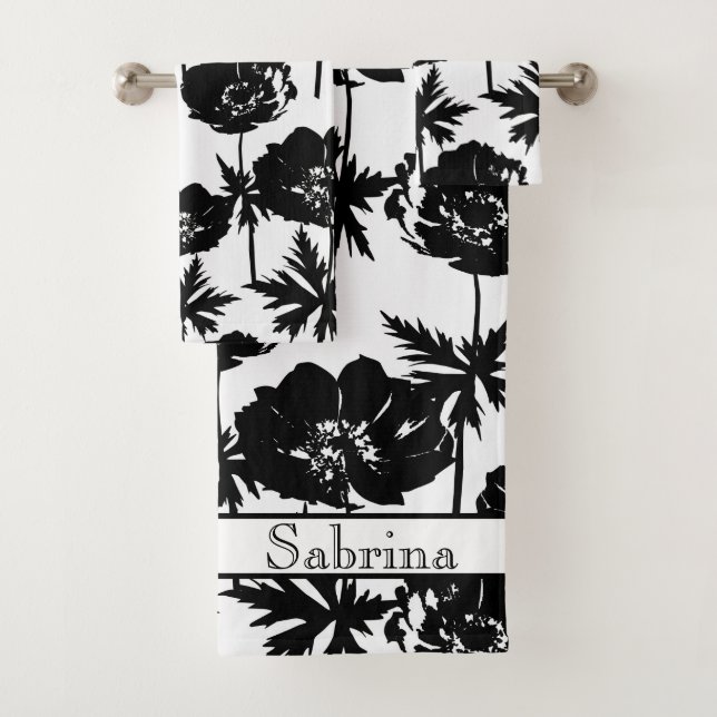 Conjunto De Toalhas Flores pretas, brancas, monocromáticas (Insitu)