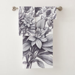 Conjunto De Toalhas Flores pretas e brancas