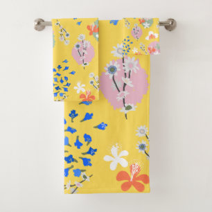 Conjunto De Toalhas Flores retrógradas, brancas e coloridas, amarelo