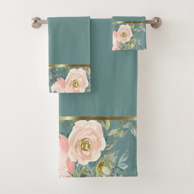 Conjunto De Toalhas Flores Românticas de Aquarela Rosas (Insitu)