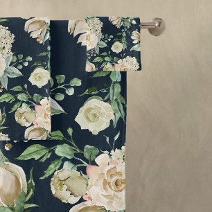 Conjunto De Toalhas Flores Românticas de Rosa Branca e Hidrégea