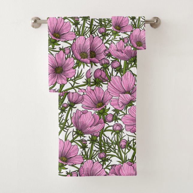 Conjunto De Toalhas Flores rosa Cosmos (Insitu)