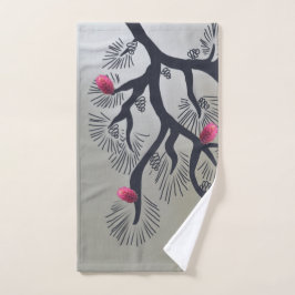 Conjunto De Toalhas Flores rosa e pinheiro estilizado