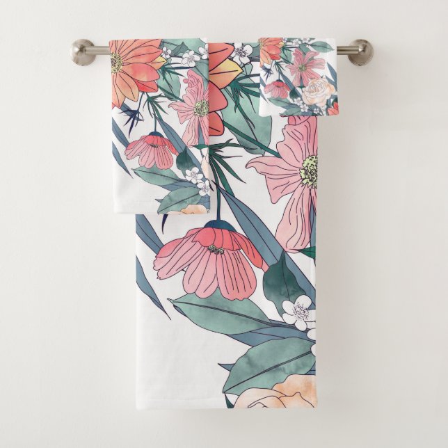 Conjunto De Toalhas Flores Rosa Elegantes Aquarela Floral (Insitu)