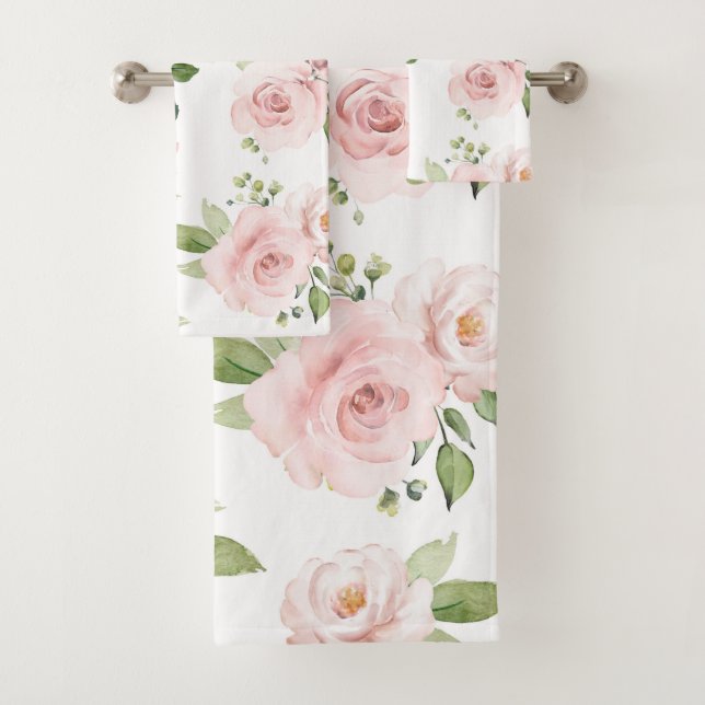 Conjunto De Toalhas Flores Rosa, Rosas Rosa, Flores De Aquarelas (Insitu)