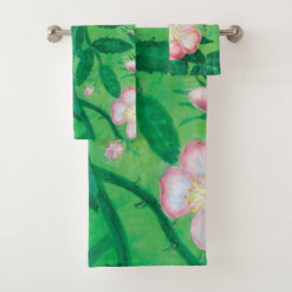 Conjunto De Toalhas Flores rosa selvagens