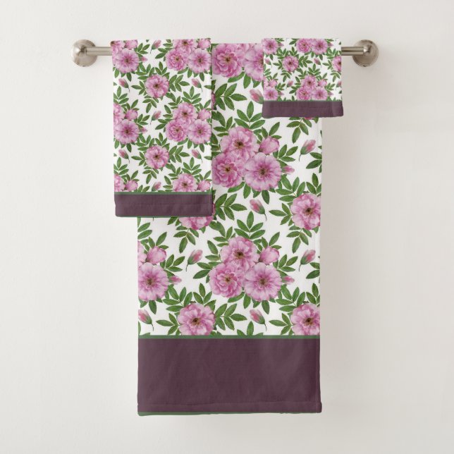 Conjunto De Toalhas Flores Rosa Selvagens de Folhagem Rosa (Insitu)
