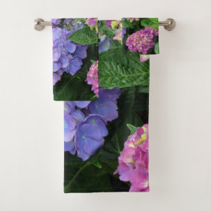Conjunto De Toalhas Flores roxas e cor-de-rosa bonito do Hydrangea