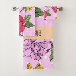 Conjunto De Toalhas Flores roxas em estilo retrô com monograma Adoráve