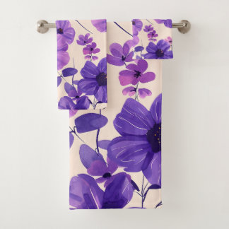 Conjunto De Toalhas Flores roxas pintadas à mão