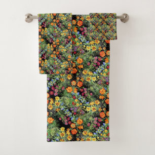 Conjunto De Toalhas Flores Selvagens Coloridas Vermelhos Amarelo Azul