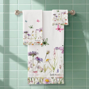 Conjunto De Toalhas Flores selvagens e borboletas