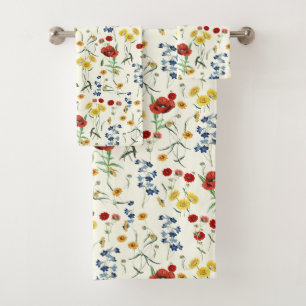 Conjunto De Toalhas Flores Selvagens Modernas Elegantes em Branco