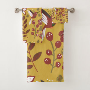 Conjunto De Toalhas Flores sem costura, borboletas, vermelhas