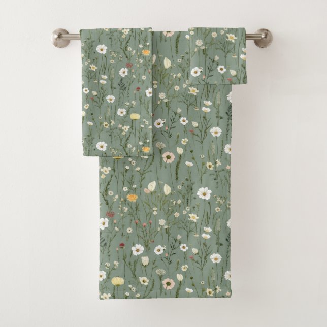 Conjunto De Toalhas Flores Silvestres Amarelas Brancas Verde Salgueiro (Insitu)