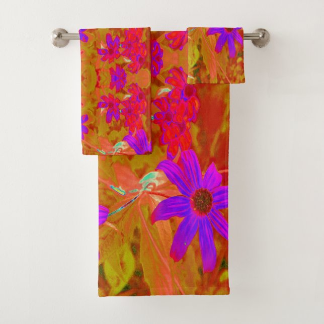 Conjunto De Toalhas Flores Silvestres Coloridas em Violeta, Magenta e  (Insitu)