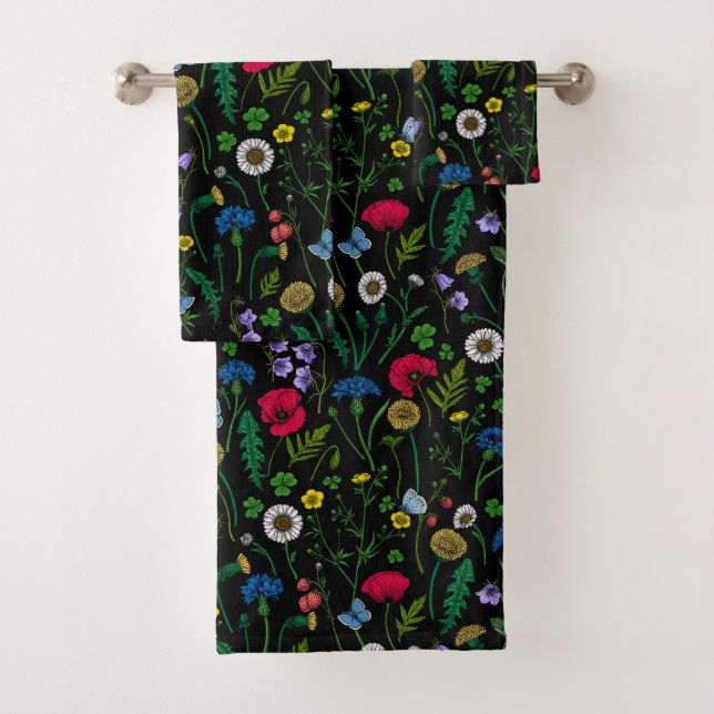 Conjunto De Toalhas Flores silvestres em preto (Insitu)