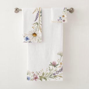 Conjunto De Toalhas Flores Silvestres Floral Botânico Aquarela, Folhag