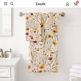 Conjunto De Toalhas Flores Silvestres Rústicas - Padrão Floral Boho Ou