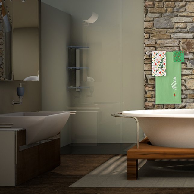 Conjunto De Toalhas Flores silvestres verde branco vermelho nome (Criador carregado)