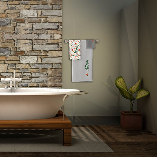 Conjunto De Toalhas Flores silvestres, verde, vermelho (Criador carregado)