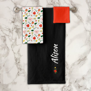Conjunto De Toalhas Flores silvestres, vermelho-branco, preto