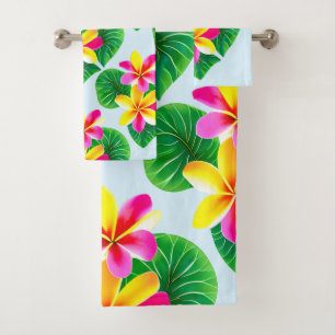 Conjunto De Toalhas Flores Tropicais De Plumeria