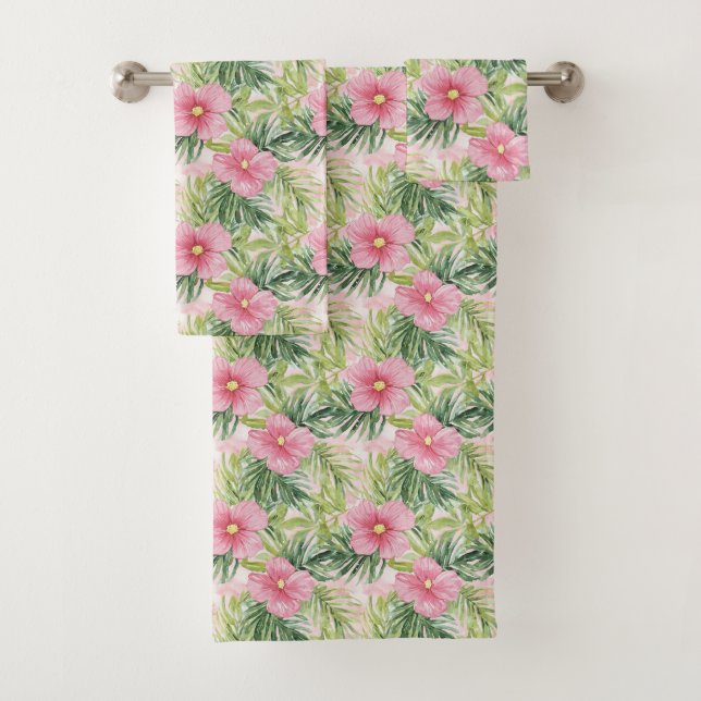 Conjunto De Toalhas Flores Tropicais Rosa (Insitu)