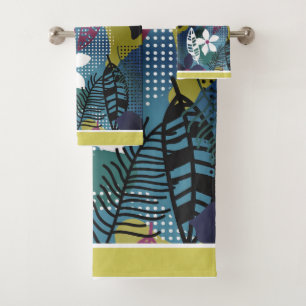 Conjunto De Toalhas Flores Tropicais Teais, Douradas, Burgandy, Pretas