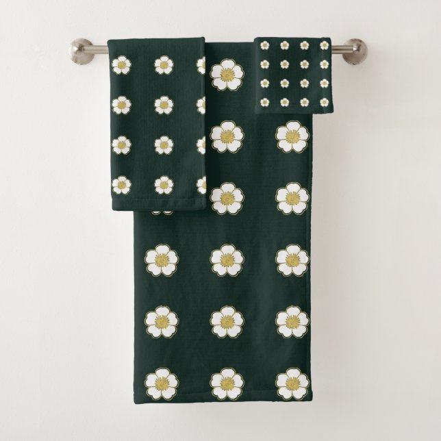 Conjunto De Toalhas Flores verde amarelo-caçador e branco-borboleta (Insitu)